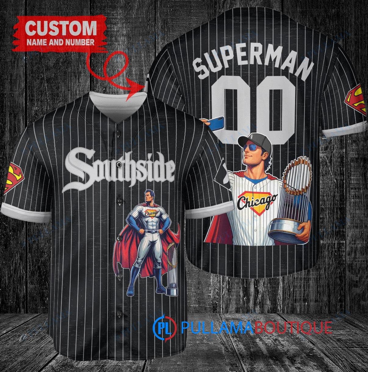 Chicago White Sox x Superman DC Comics with Trophy Custom Baseball Jersey Black City Connect