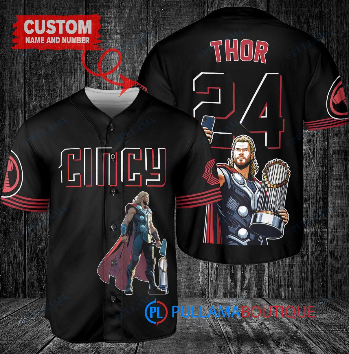 Cincinnati Reds x Thor Marvel with Trophy Custom Baseball Jersey Black 2023 City Connect