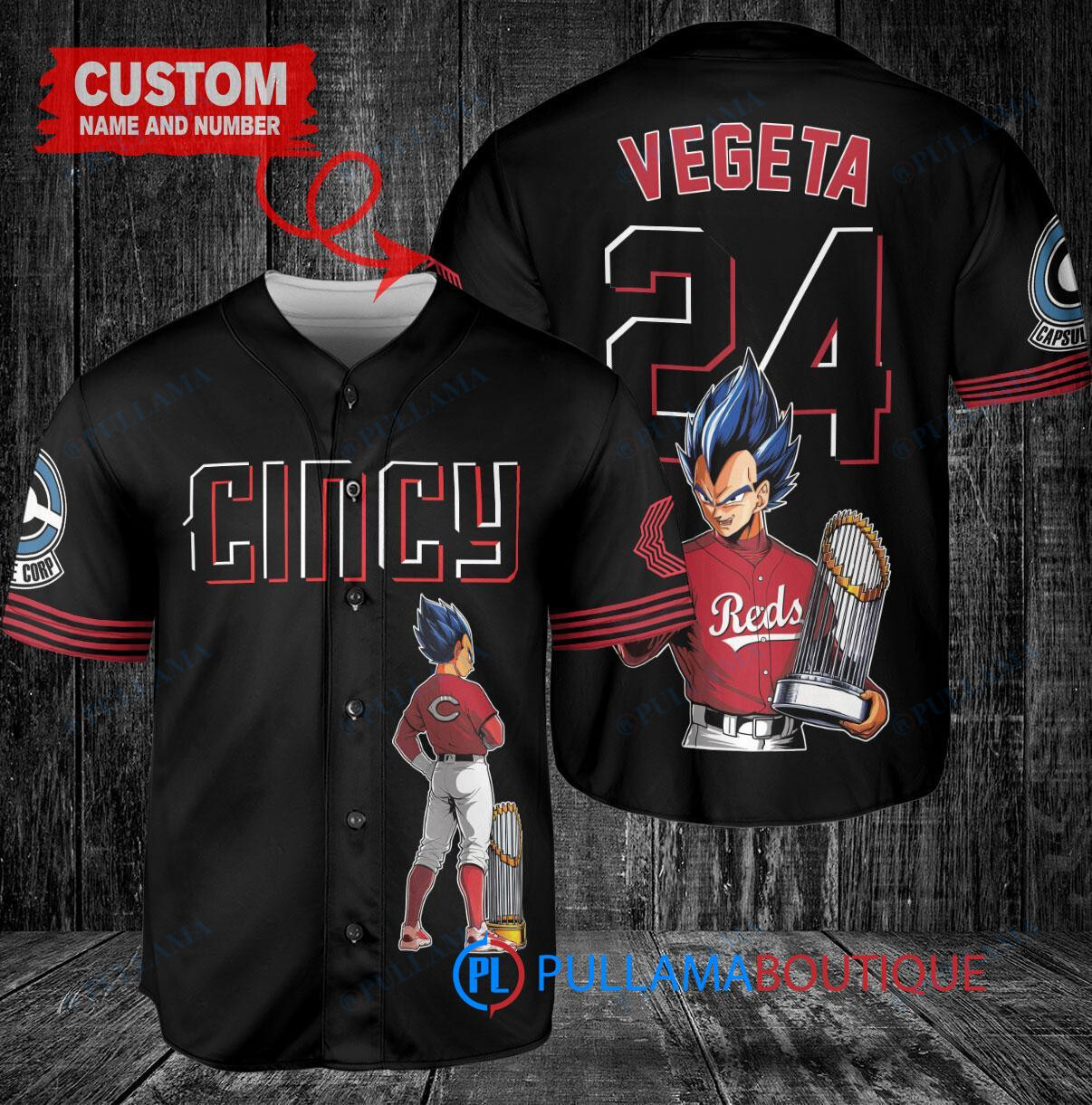 Cincinnati Reds x Vegeta Super Saiyan Dragon Ball Z with Trophy Custom Baseball Jersey Black 2023 City Connect