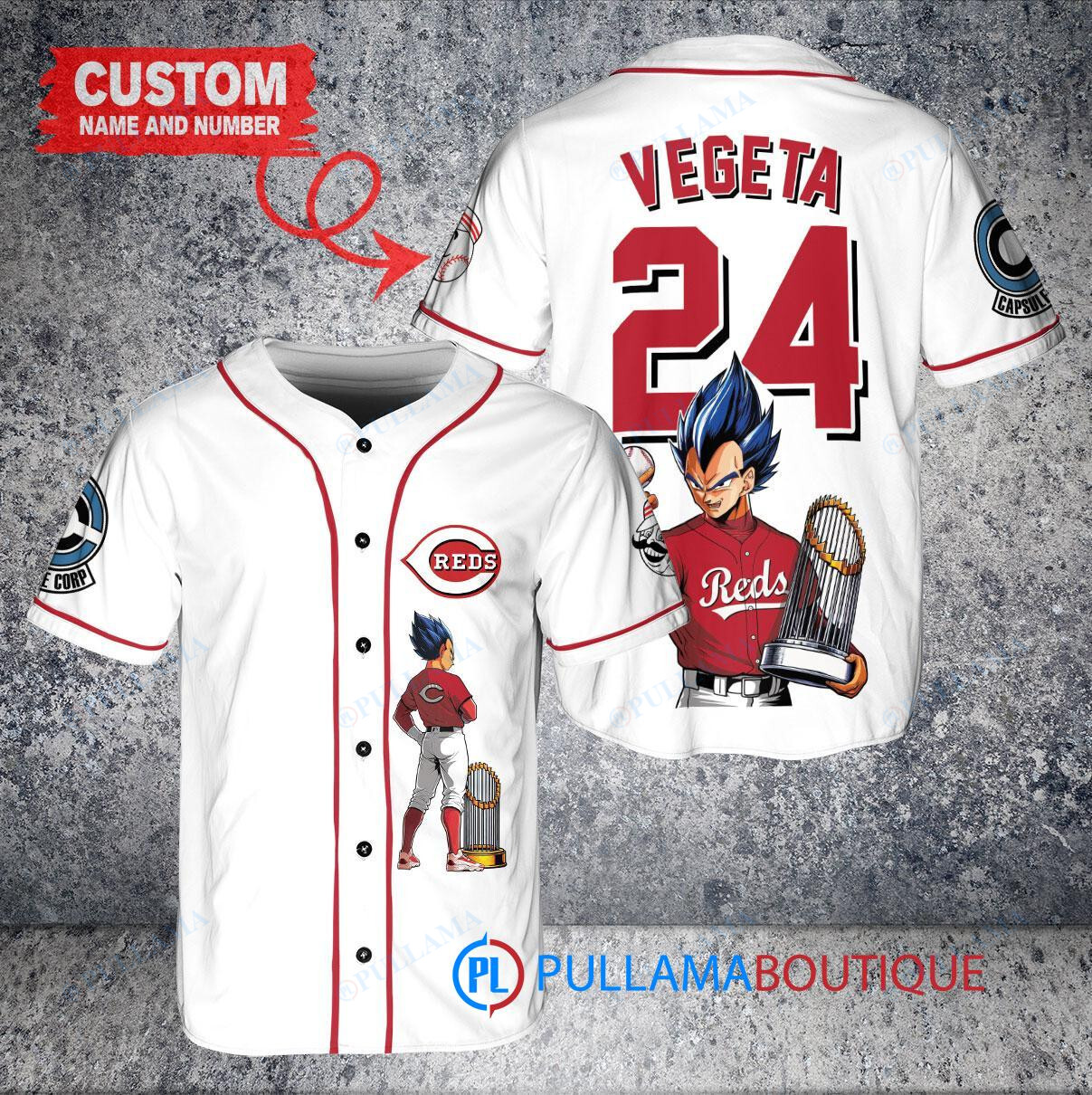 Cincinnati Reds x Vegeta Super Saiyan Dragon Ball Z with Trophy Custom Baseball Jersey White