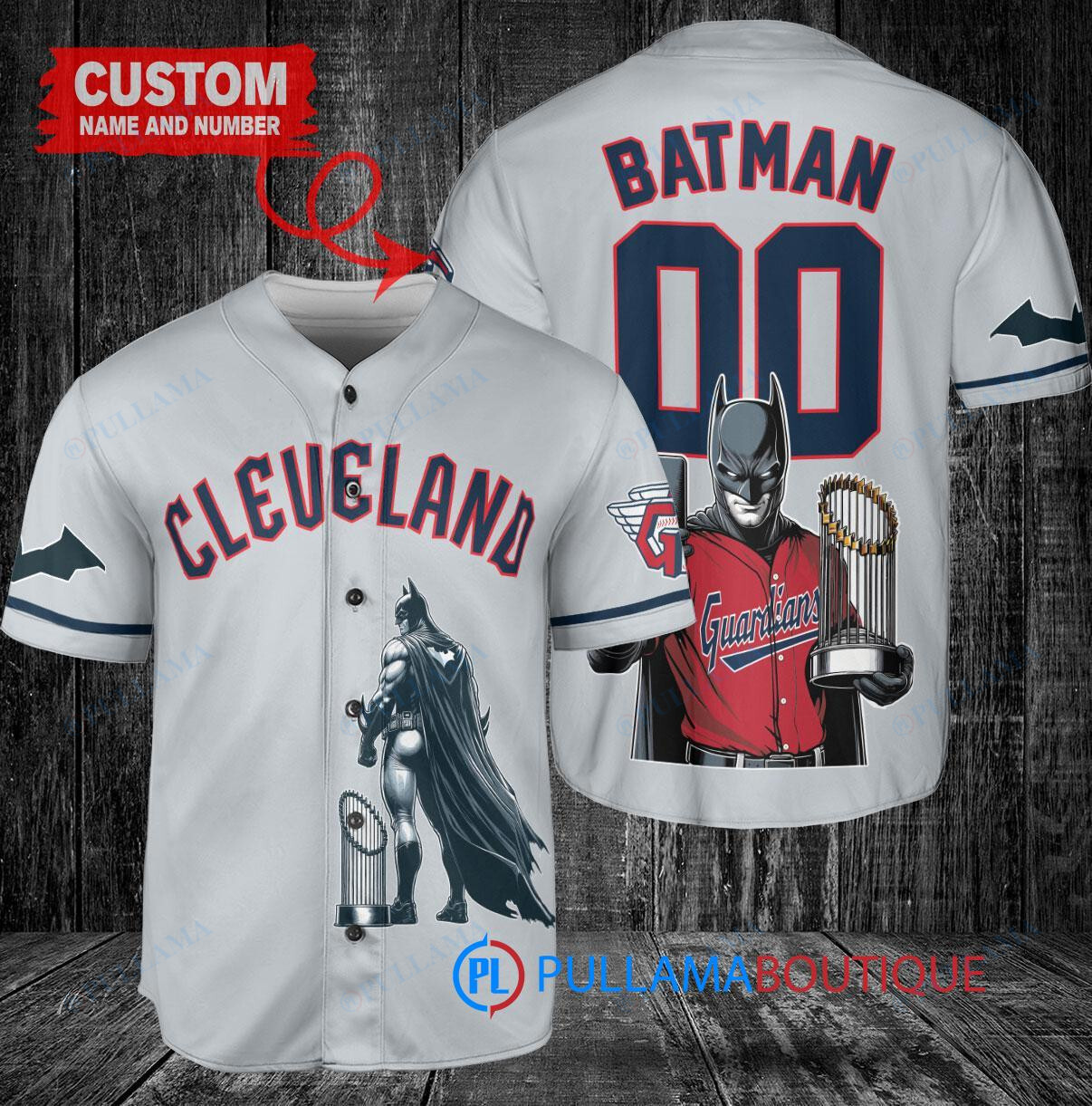 Cleveland Guardians x DC Comics Batman The Dark Knight with Trophy Custom Baseball Jersey Gray