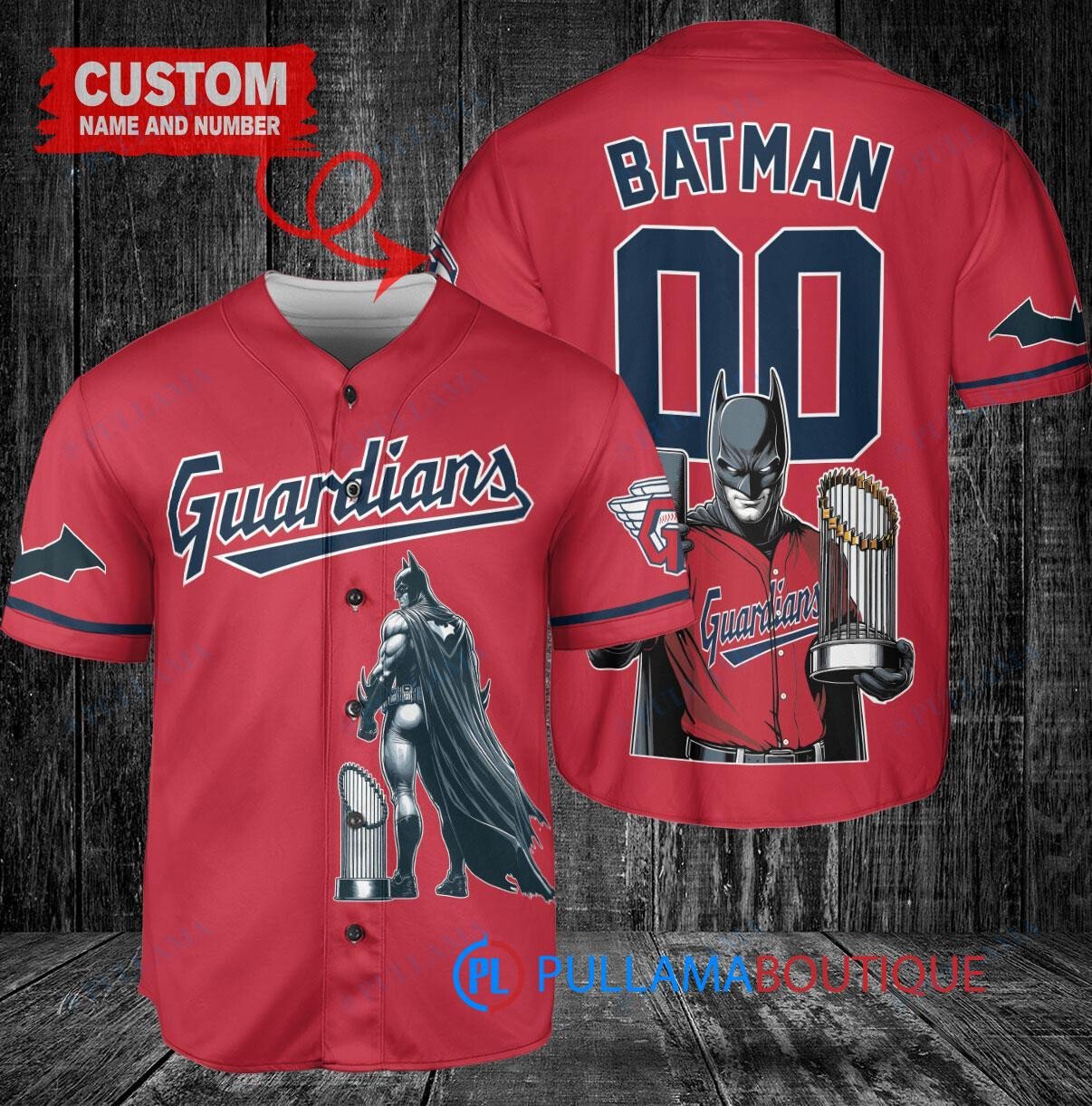 Cleveland Guardians x DC Comics Batman The Dark Knight with Trophy Custom Baseball Jersey Red