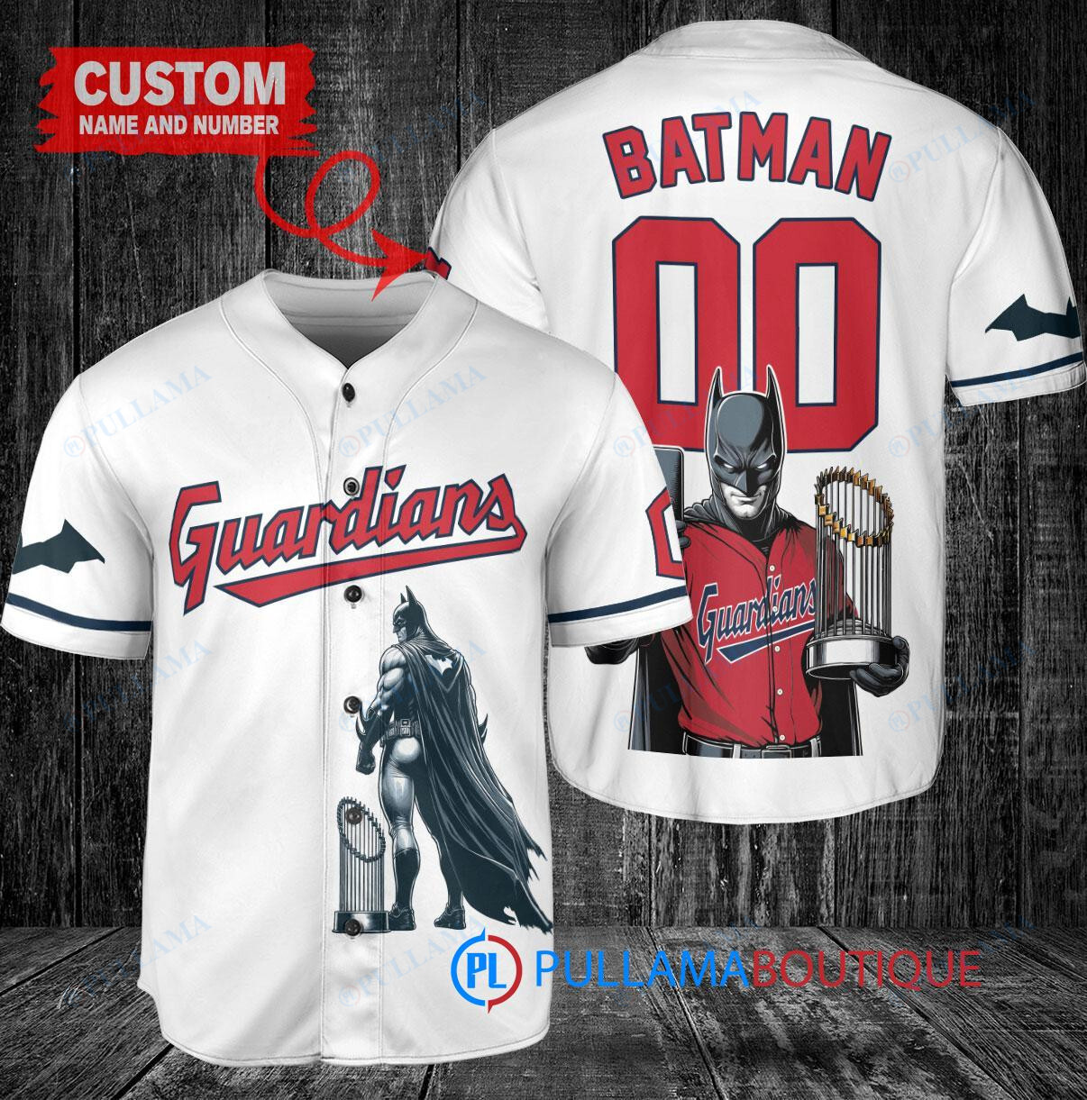 Cleveland Guardians x DC Comics Batman The Dark Knight with Trophy Custom Baseball Jersey White