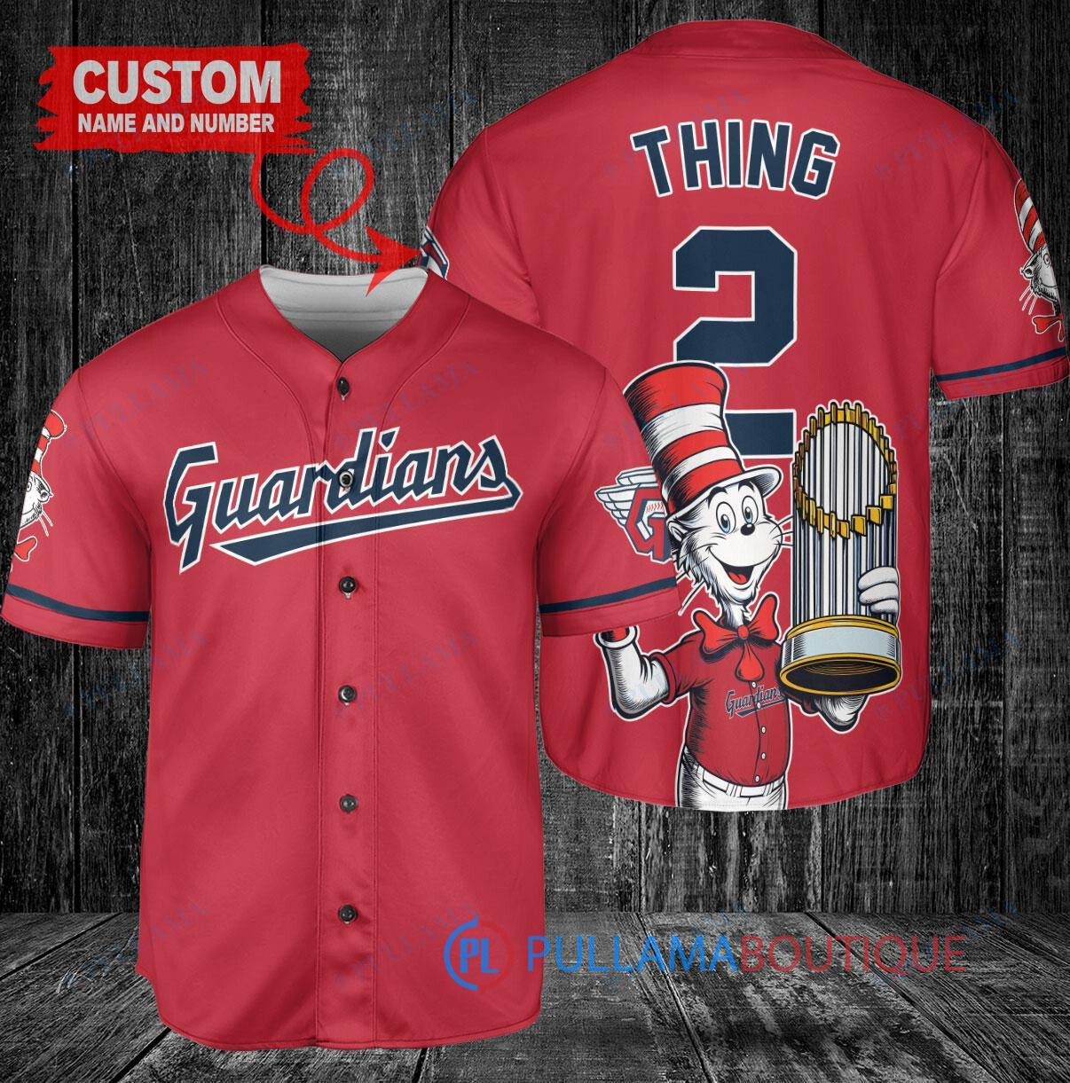 Cleveland Guardians x Dr Seuss with World Series Trophy Custom Baseball Jersey Red