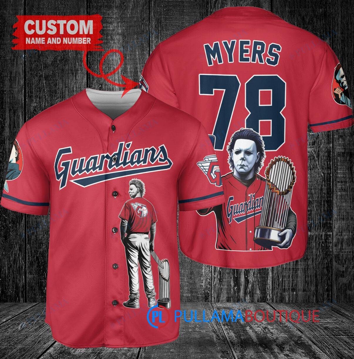 Cleveland Guardians x Halloween Michael Myers with Trophy Custom Baseball Jersey Red
