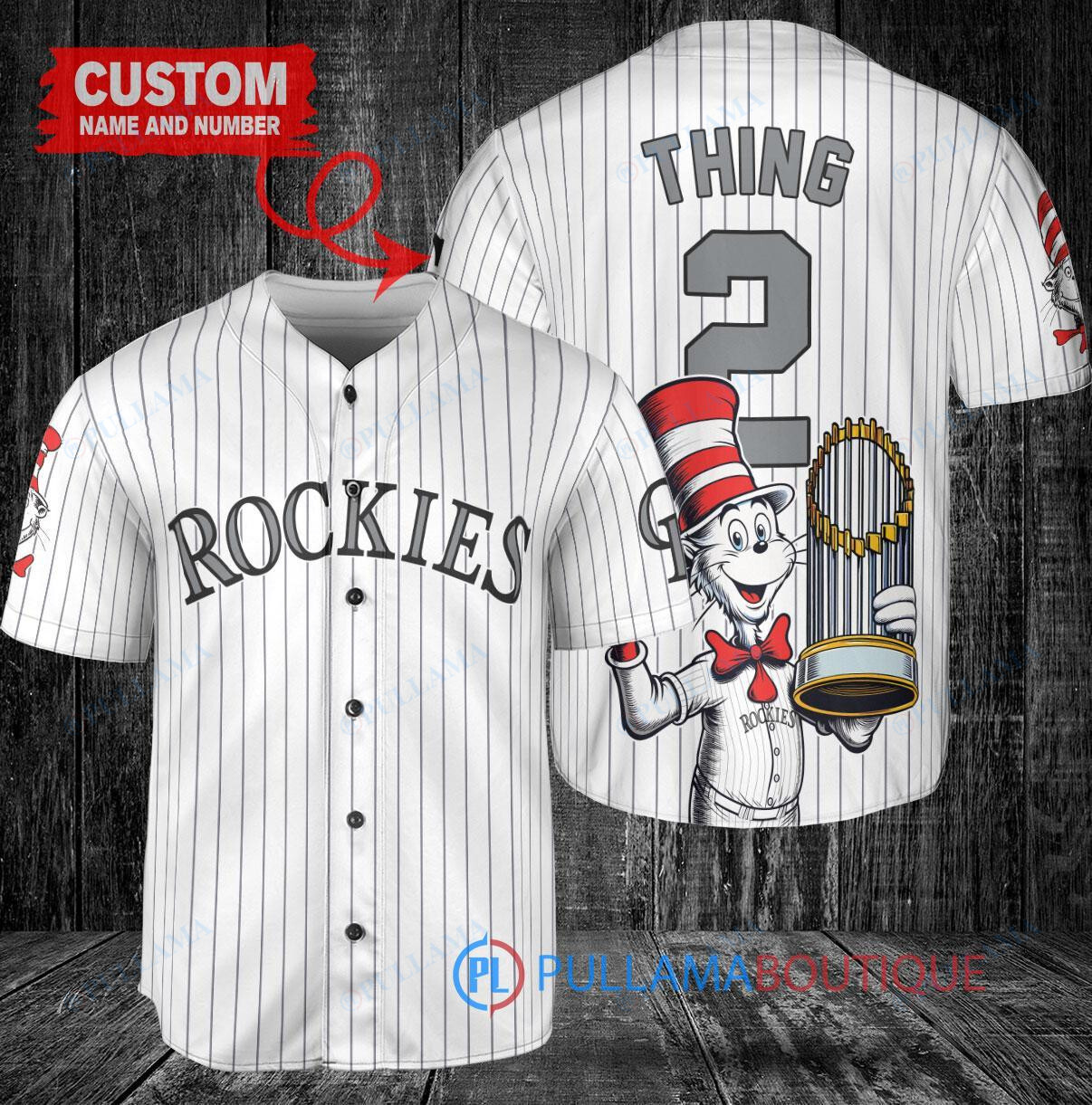 Colorado Rockies x Dr Seuss with World Series Trophy Custom Baseball Jersey White
