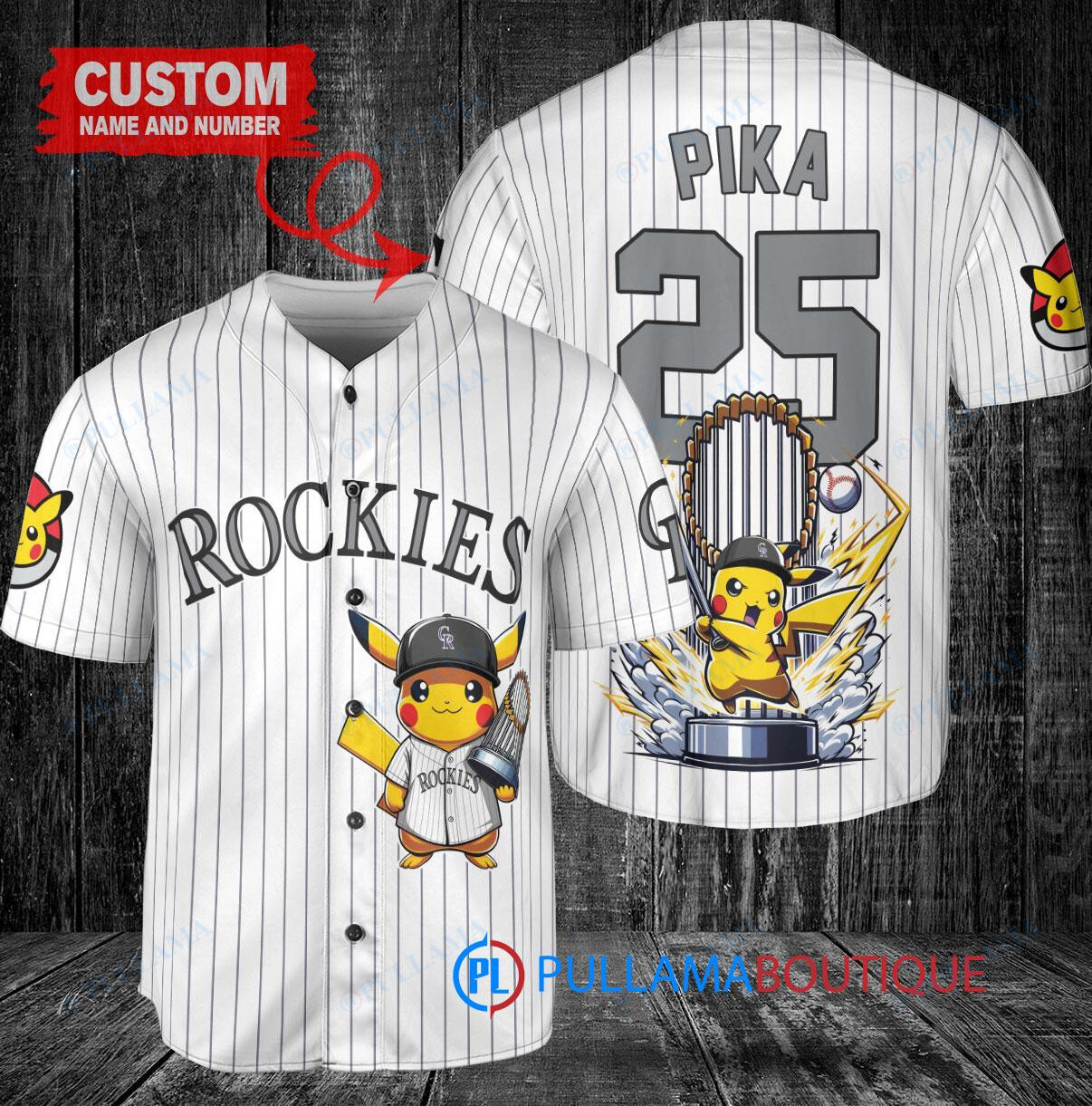 Colorado Rockies x Pikachu Pokemon with Trophy Custom Baseball Jersey White