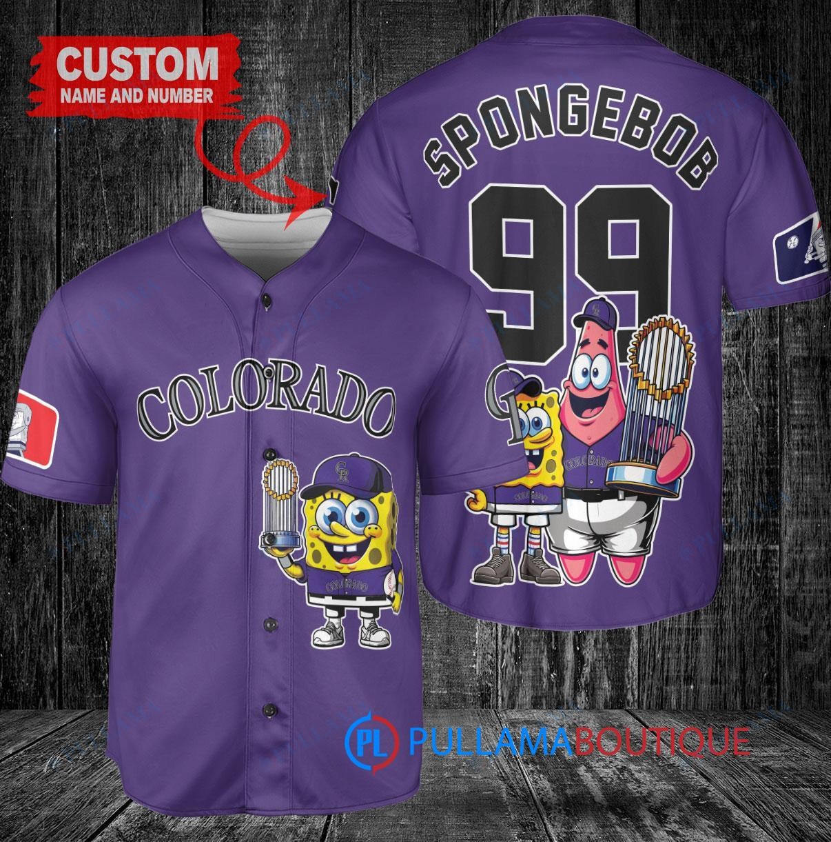 Colorado Rockies x SpongeBob SquarePants with Trophy Custom Baseball Jersey Purple