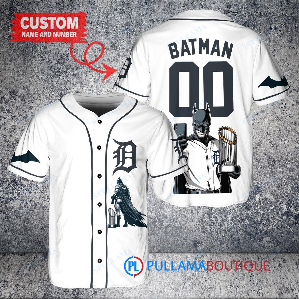 Detroit Tigers x DC Comics Batman The Dark Knight with Trophy Custom Baseball Jersey White