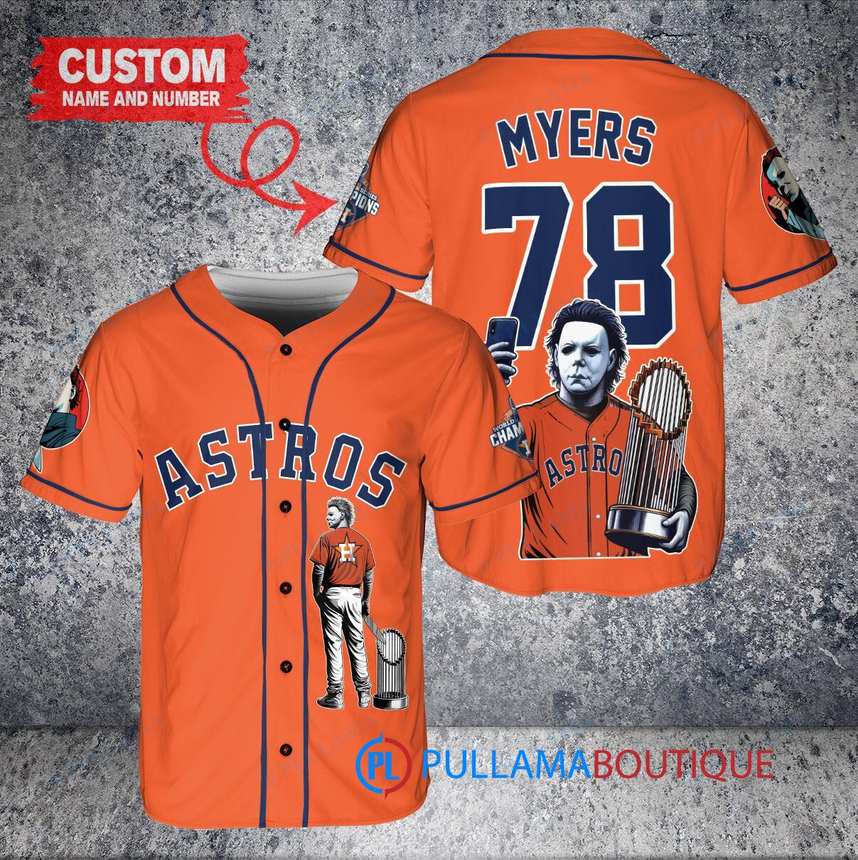 Houston Astros x Halloween Michael Myers with Trophy Custom Baseball Jersey Orange