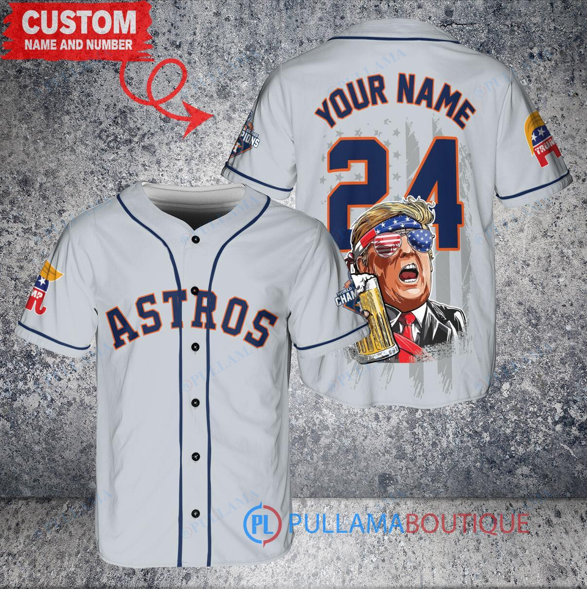 Houston Astros x Limited Edition with World Series Trophy Custom Baseball Jersey Gray