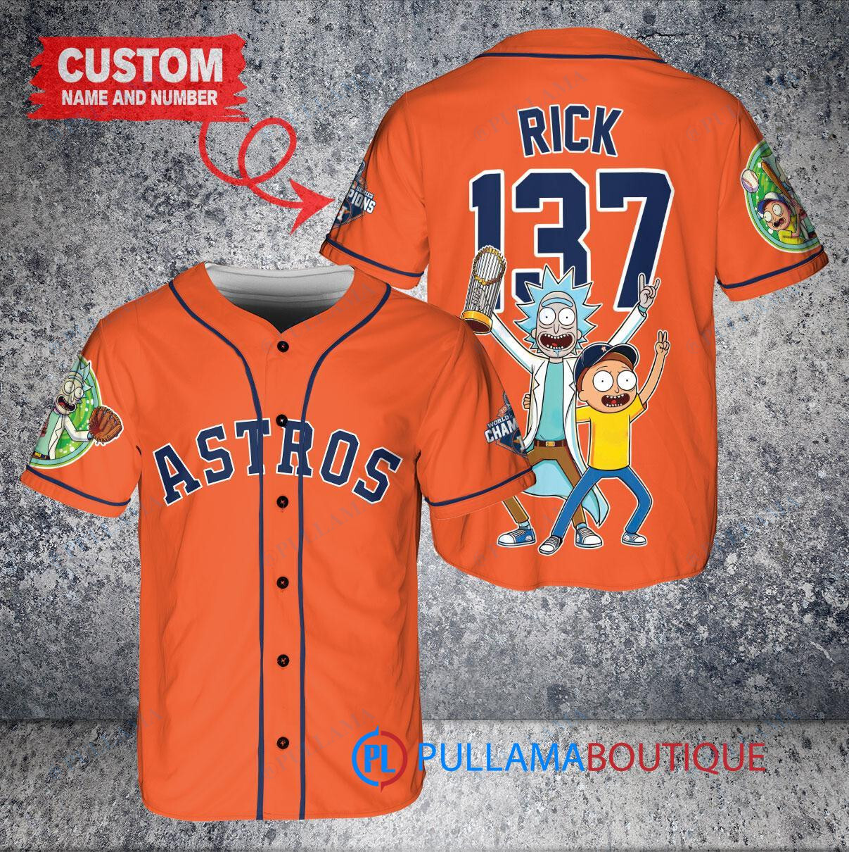 Houston Astros x Rick and Morty with Trophy Custom Baseball Jersey Orange