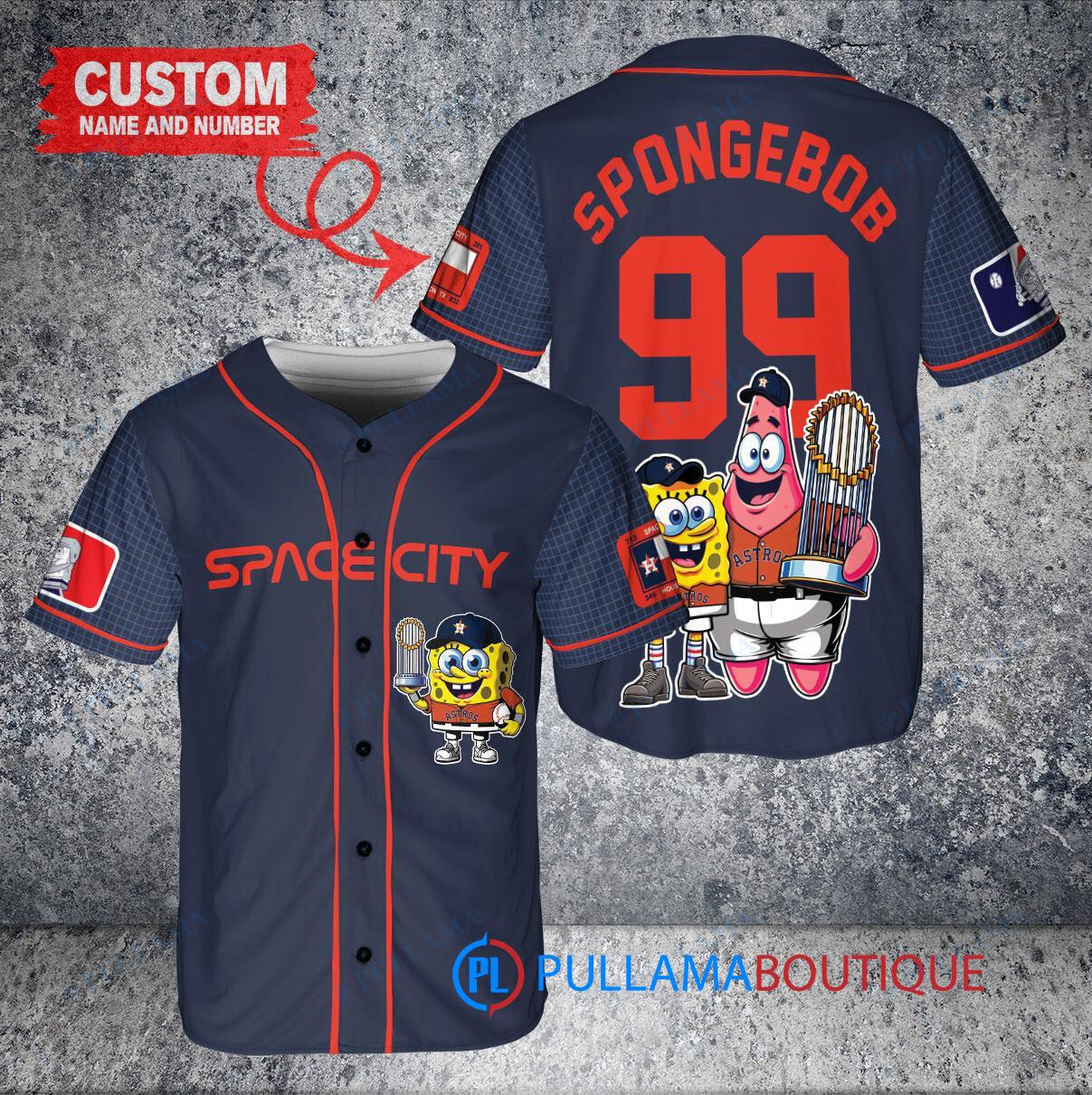 Houston Astros x SpongeBob SquarePants with Trophy Custom Baseball Jersey Navy City Connect