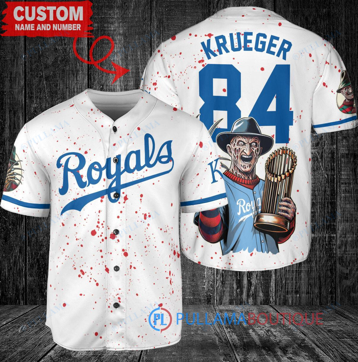 KC Royals Freddy Krueger Halloween World Series Trophy Baseball Jersey White