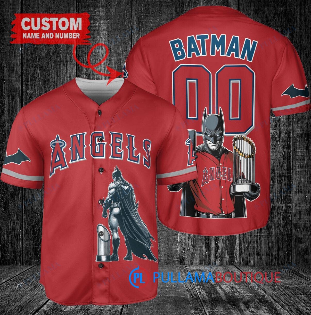 Los Angeles Angels x DC Comics Batman The Dark Knight with Trophy Custom Baseball Jersey Red