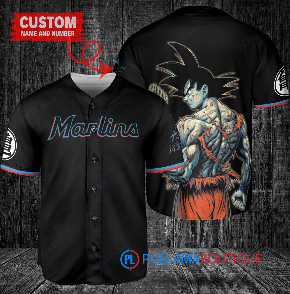 Miami Marlins x Son Goku Kakarot Super Saiyan Dragon Ball Z with Trophy Baseball Jersey Black