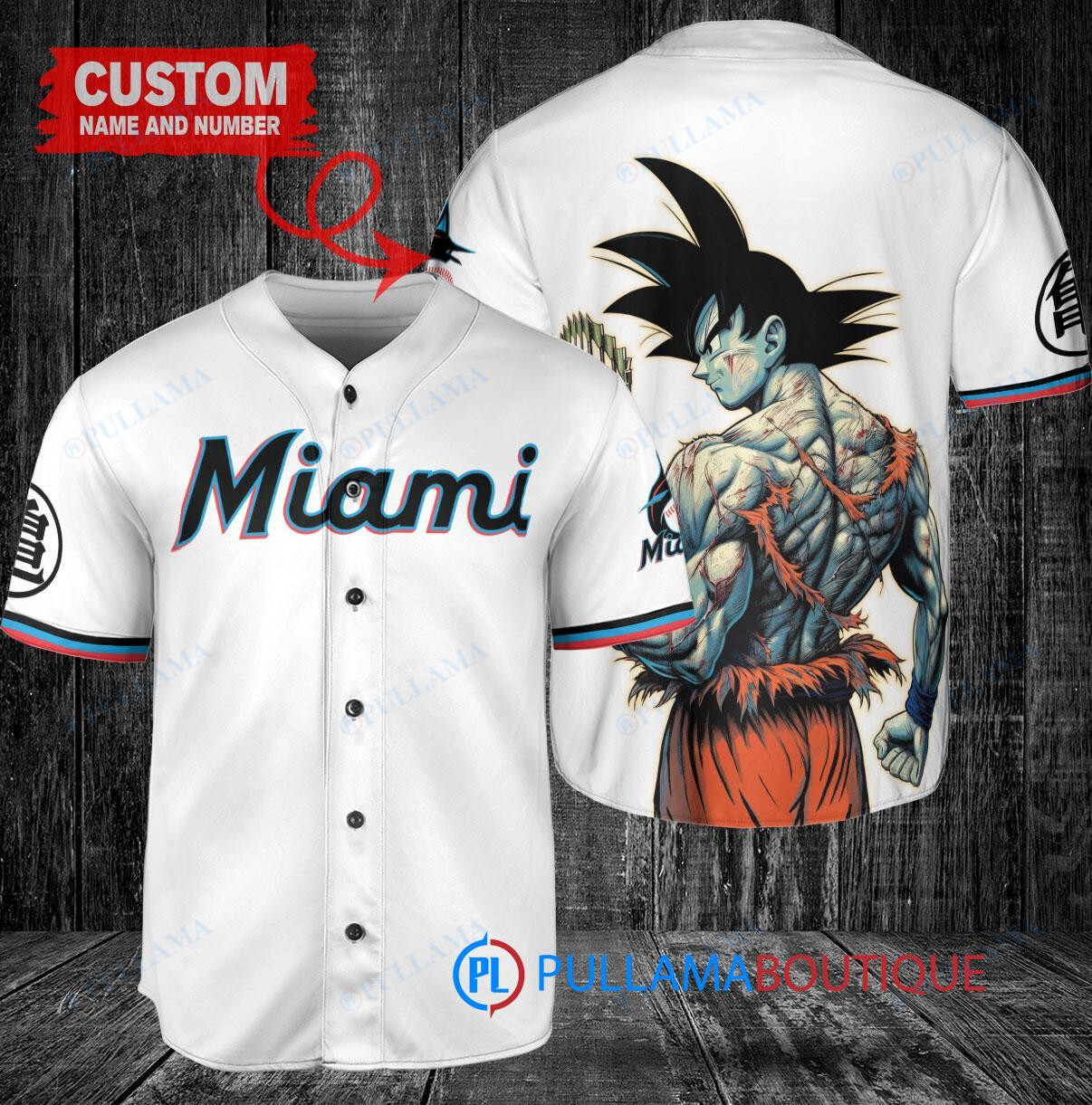 Miami Marlins x Son Goku Kakarot Super Saiyan Dragon Ball Z with Trophy Baseball Jersey White
