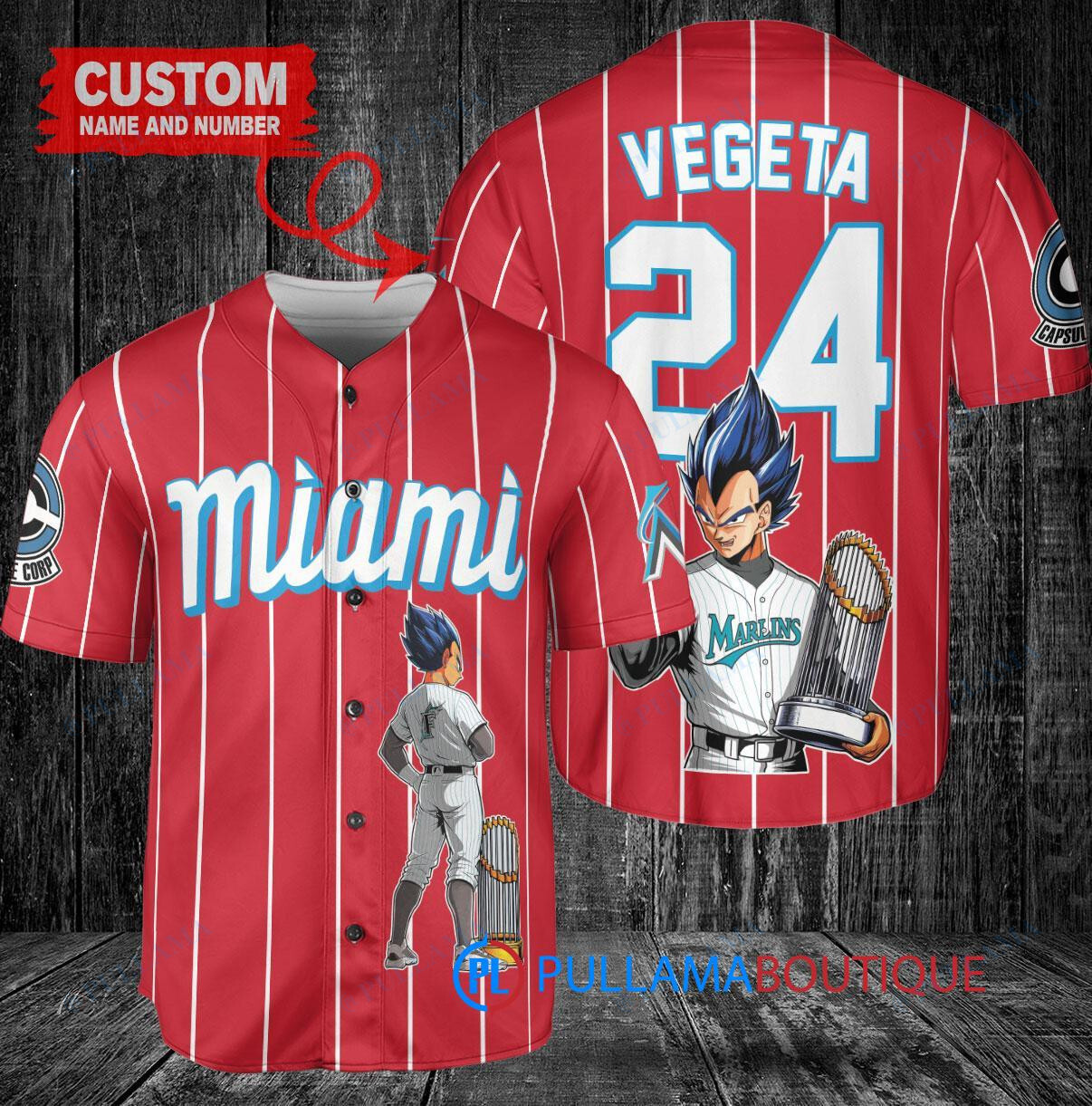 Miami Marlins x Vegeta Super Saiyan Dragon Ball Z with Trophy Custom Baseball Jersey Red