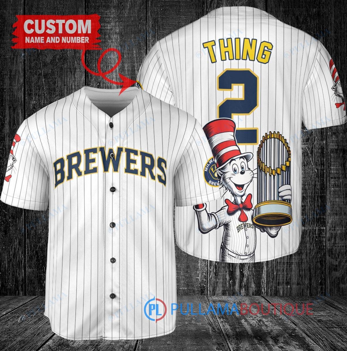 Milwaukee Brewers x Dr Seuss with World Series Trophy Custom Baseball Jersey White