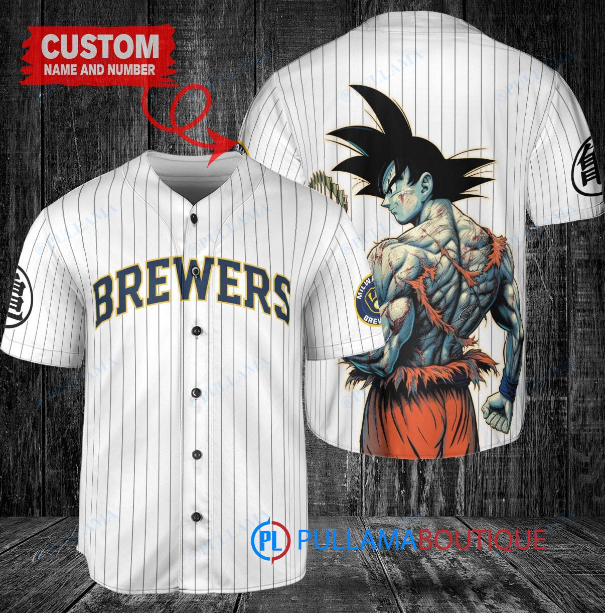 Milwaukee Brewers x Son Goku Kakarot Super Saiyan Dragon Ball Z with Trophy Baseball Jersey White