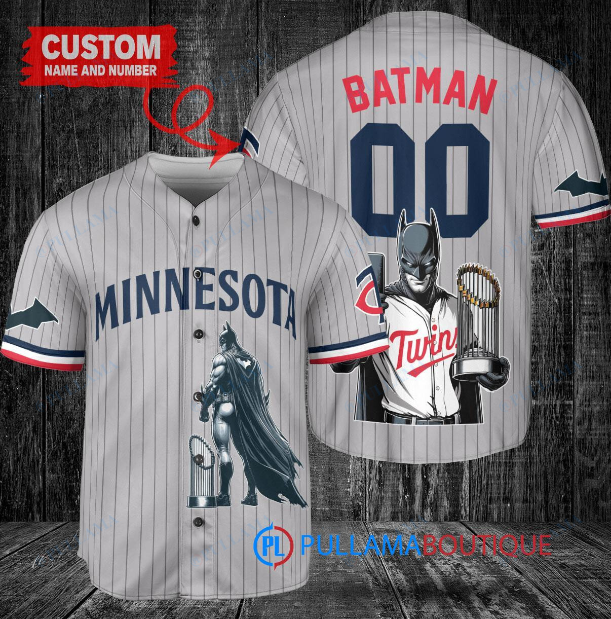 Minnesota Twins x DC Comics Batman The Dark Knight with Trophy Custom Baseball Jersey Gray Road