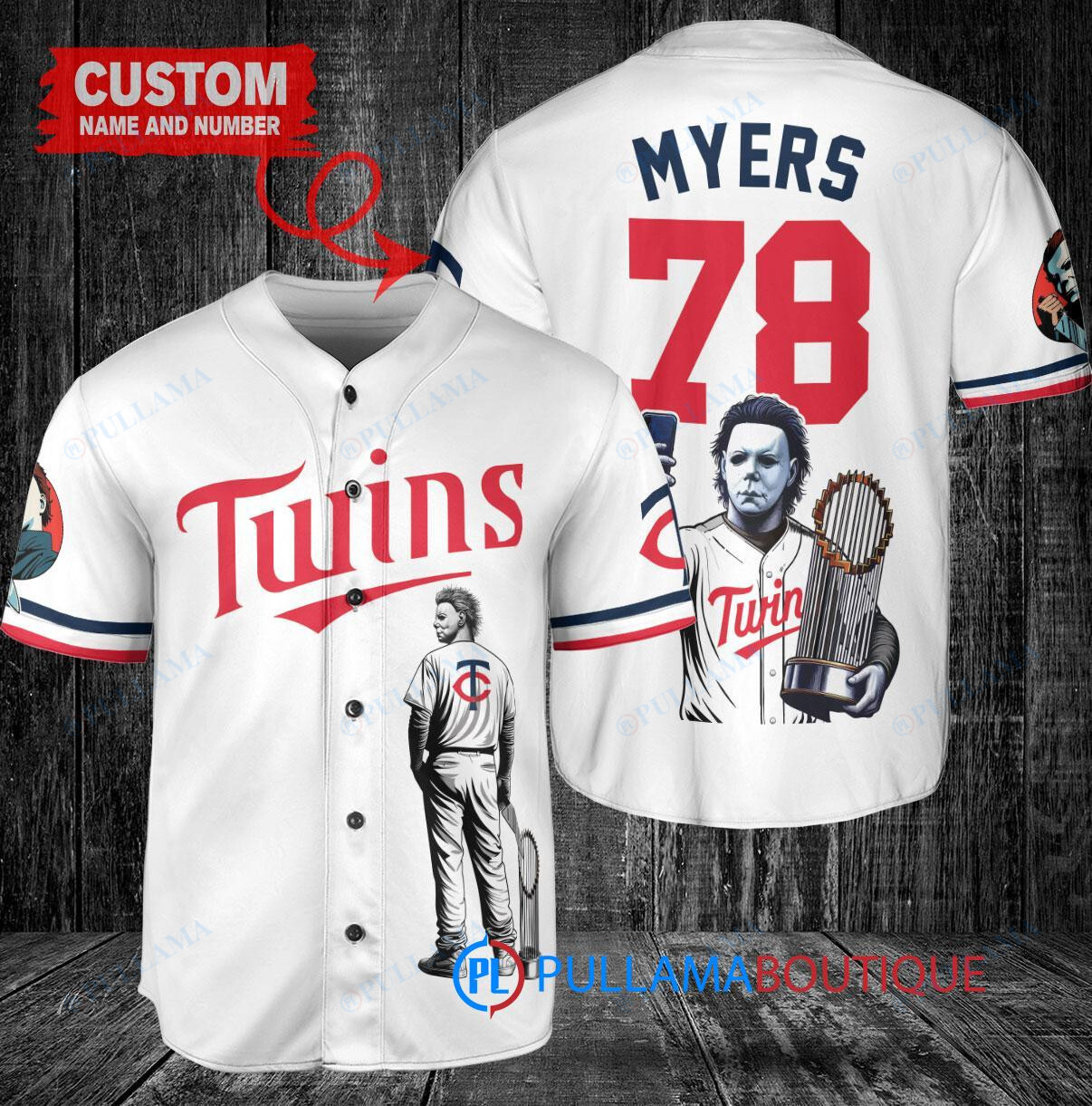 Minnesota Twins x Halloween Michael Myers with Trophy Custom Baseball Jersey White