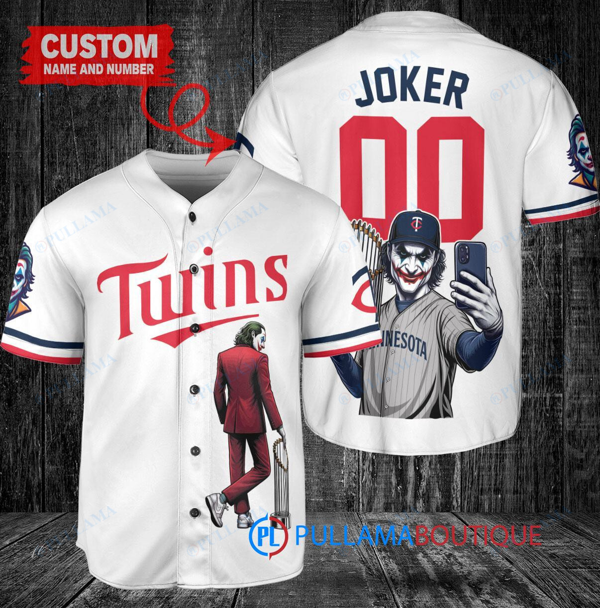 Minnesota Twins x Joker DC Comics with Trophy Custom Baseball Jersey White