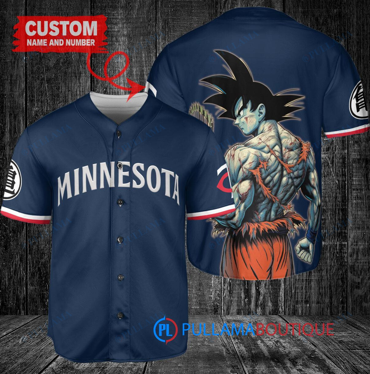 Minnesota Twins x Son Goku Kakarot Super Saiyan Dragon Ball Z with Trophy Baseball Jersey Navy