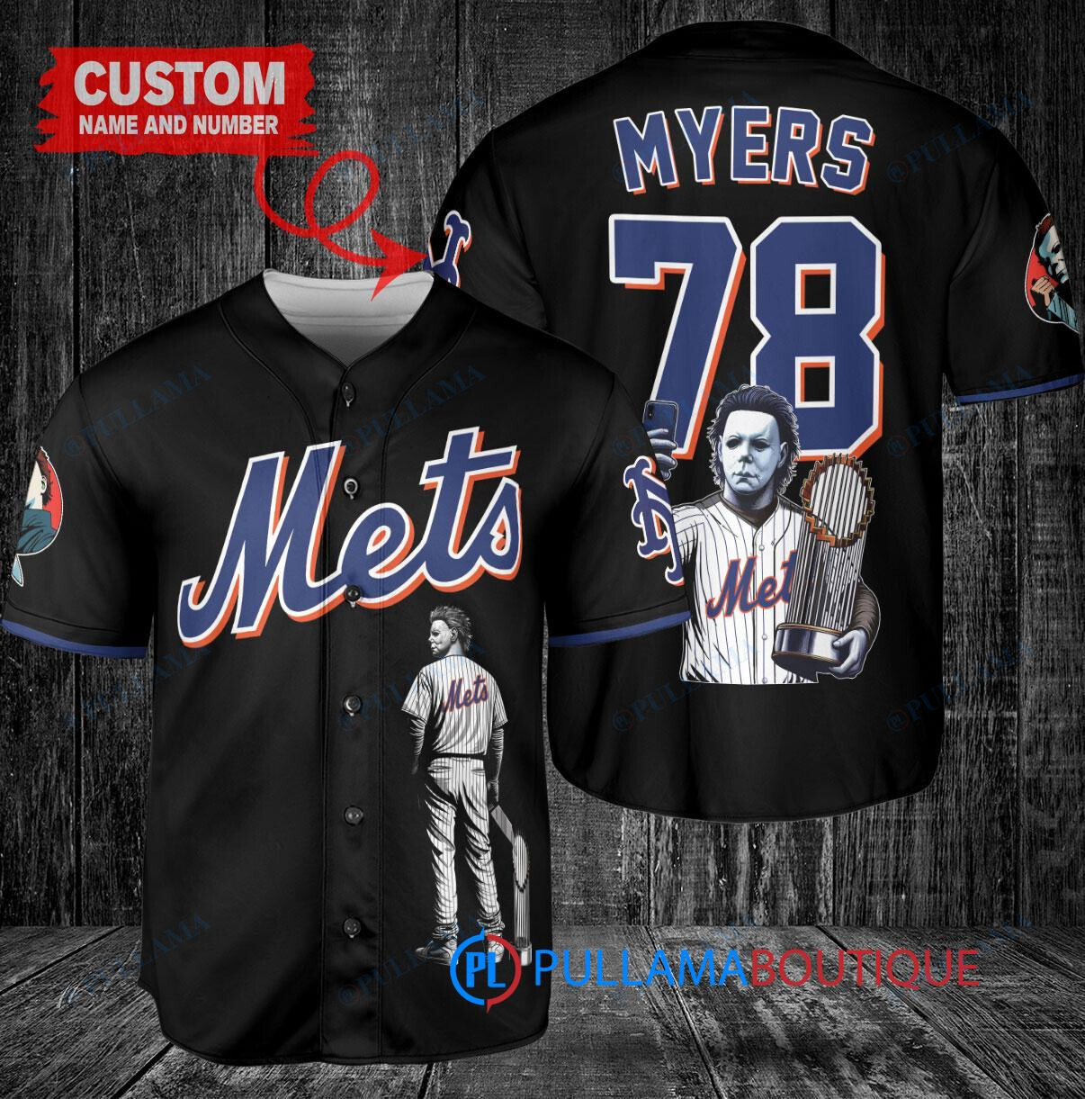 New York Mets x Halloween Michael Myers with Trophy Custom Baseball Jersey Black