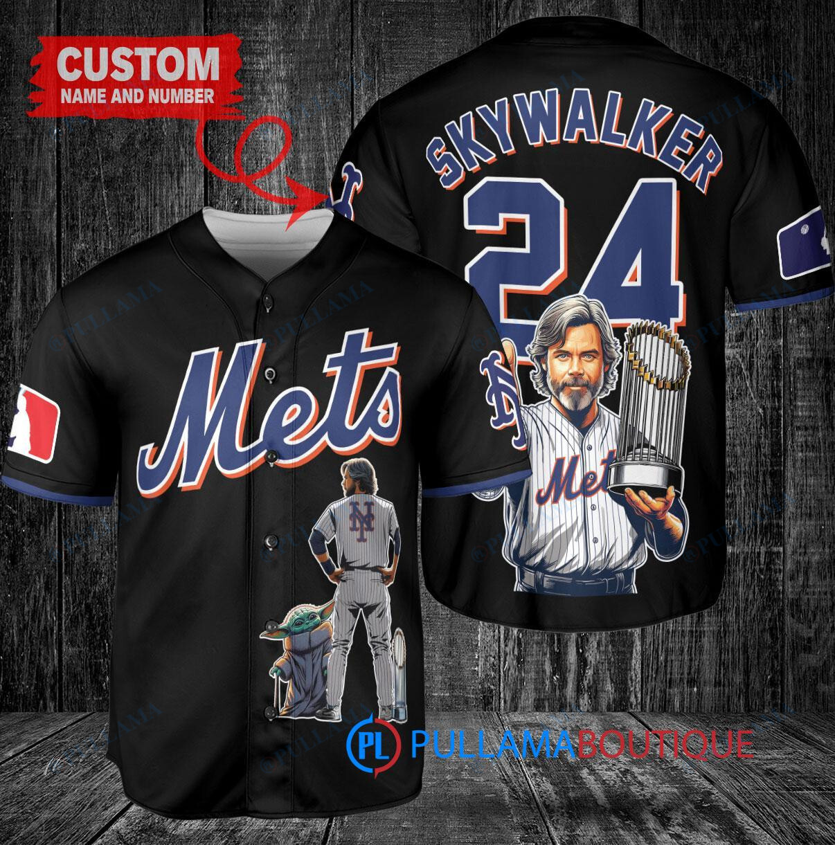 New York Mets x Luke Skywalker Star Wars with Trophy Custom Baseball Jersey Black