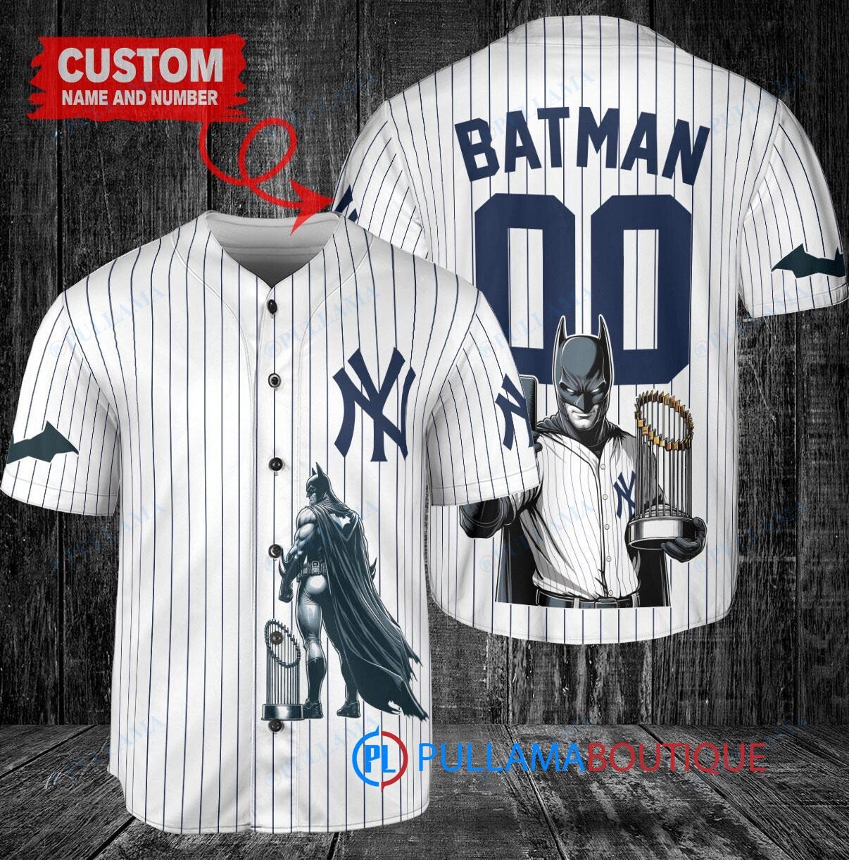 New York Yankees x DC Comics Batman The Dark Knight with Trophy Custom Baseball Jersey White