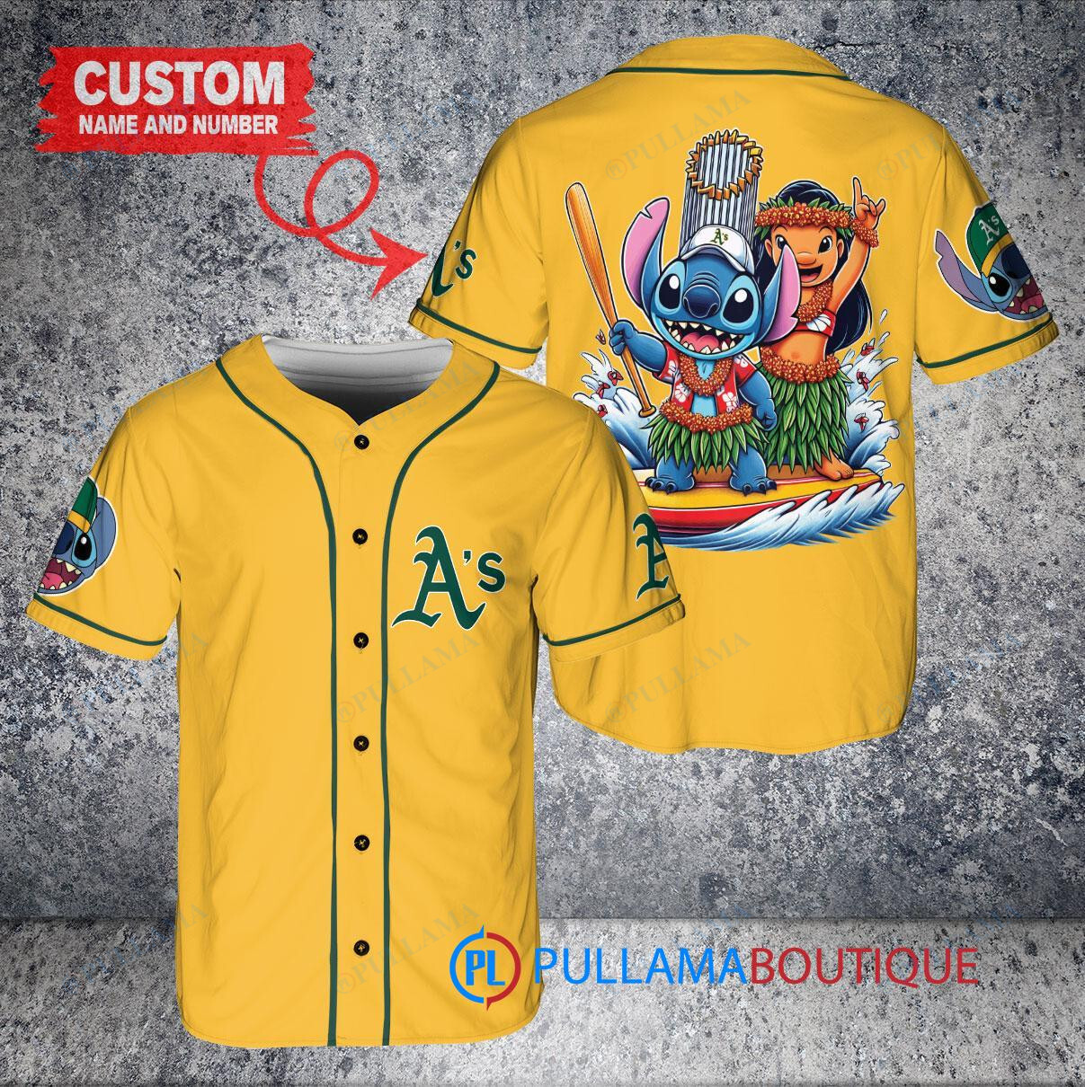 Oakland Athletics x Lilo & Stitch with Trophy Baseball Jersey Gold