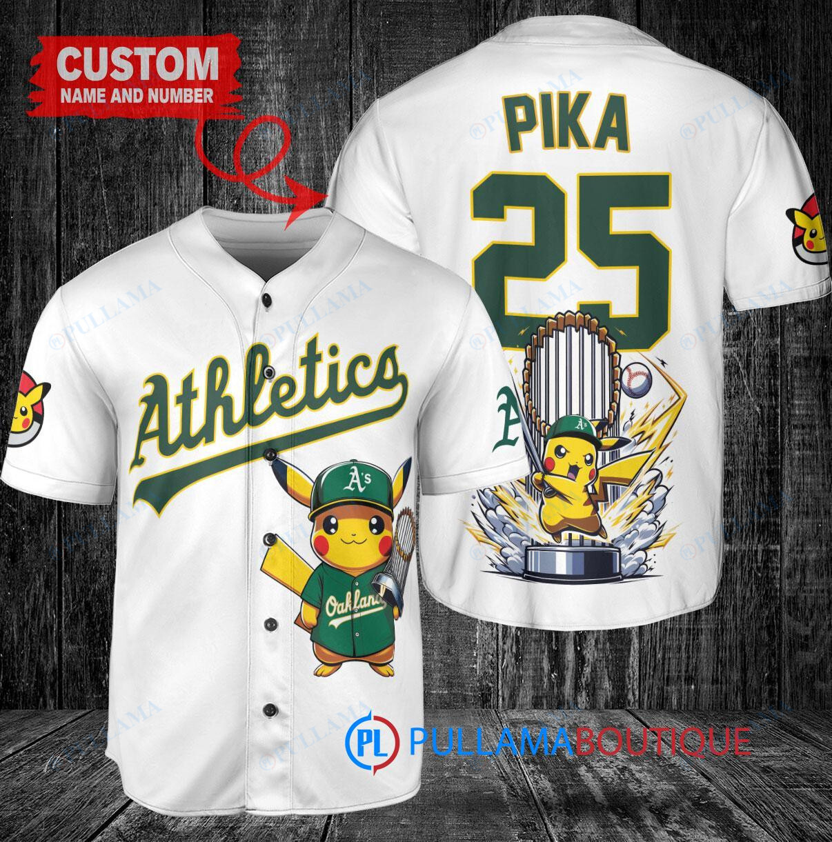 Oakland Athletics x Pikachu Pokemon with Trophy Custom Baseball Jersey White