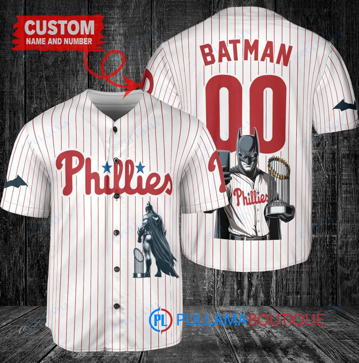 Philadelphia Phillies x DC Comics Batman The Dark Knight with Trophy Custom Baseball Jersey White