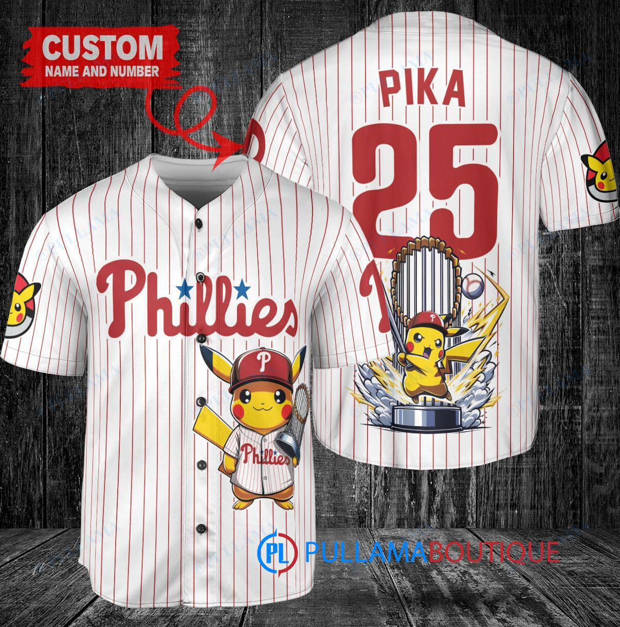 Philadelphia Phillies x Pikachu Pokemon with Trophy Custom Baseball Jersey White