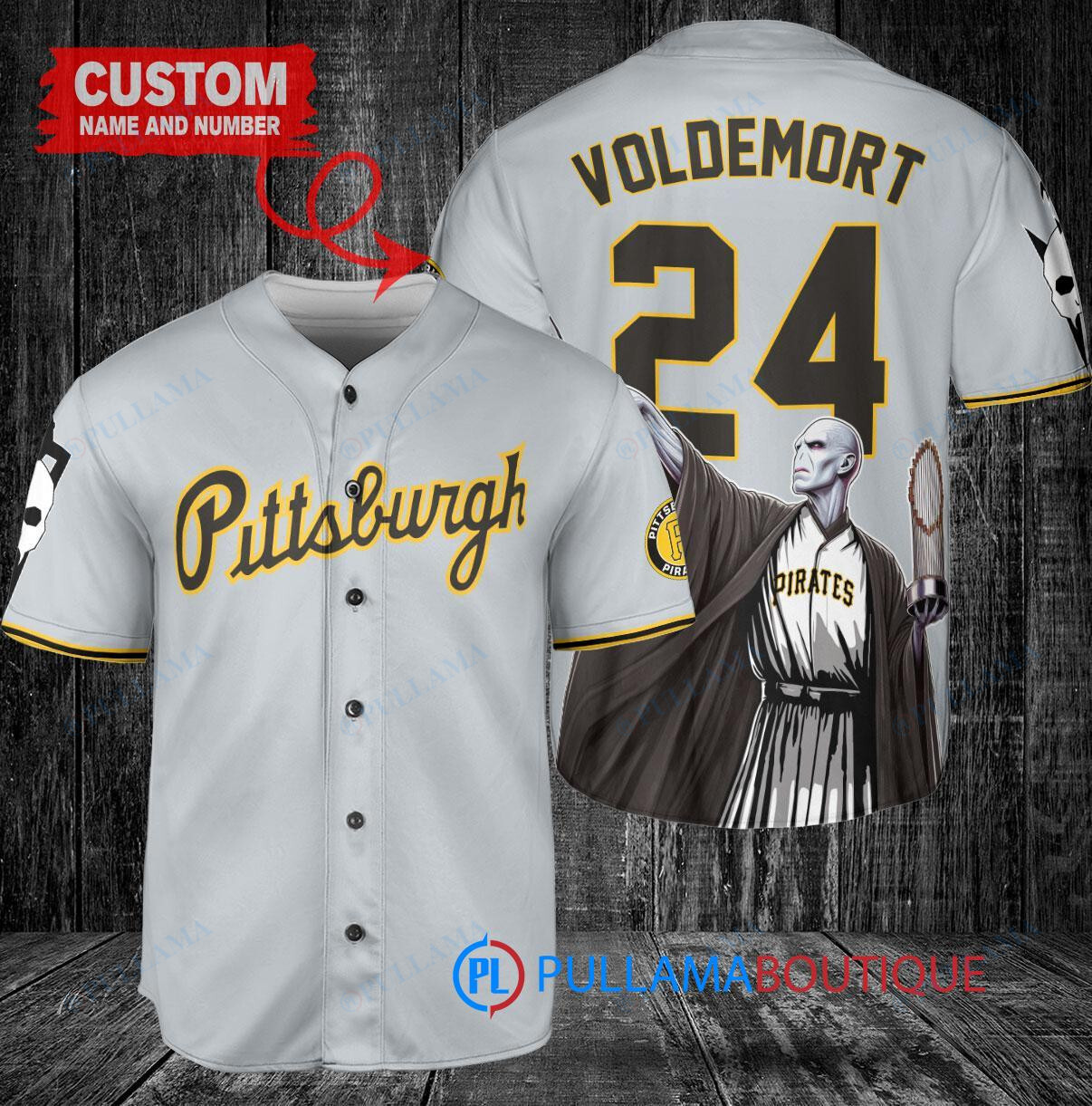 Pittsburgh Pirates x Lord Voldemort Harry Potter with Trophy Custom Baseball Jersey Gray