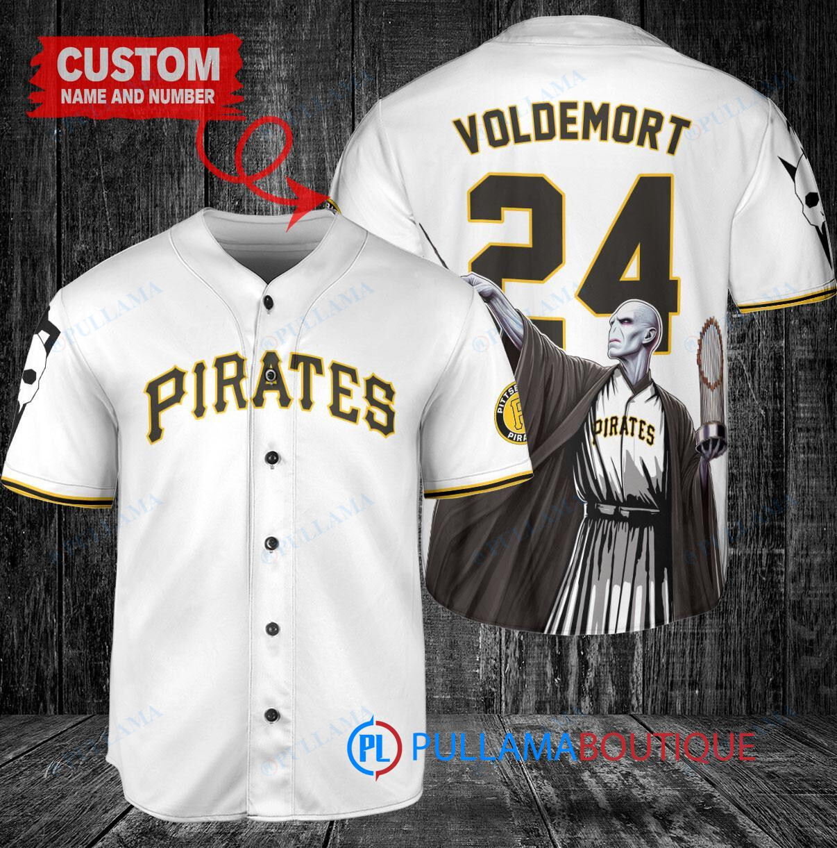 Pittsburgh Pirates x Lord Voldemort Harry Potter with Trophy Custom Baseball Jersey White