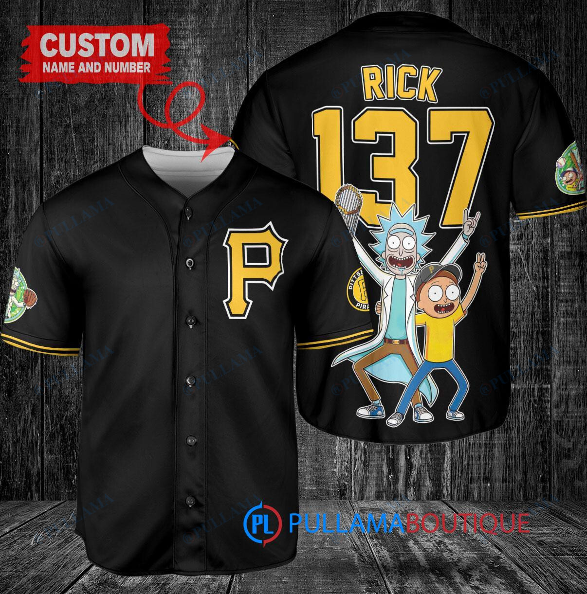 Pittsburgh Pirates x Rick and Morty with Trophy Custom Baseball Jersey Black
