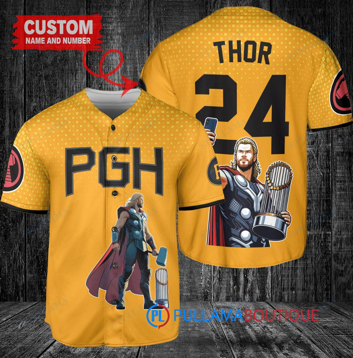 Pittsburgh Pirates x Thor Marvel with Trophy Custom Baseball Jersey Gold City Connect