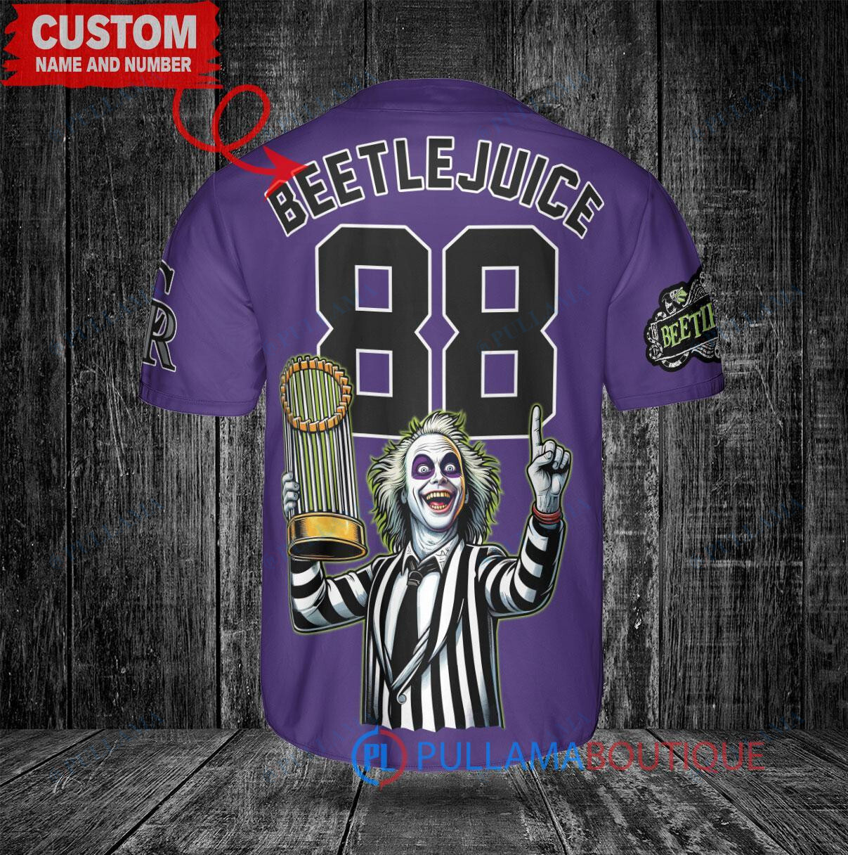 Rockies Beetlejuice Halloween World Series Trophy Baseball Jersey Purple