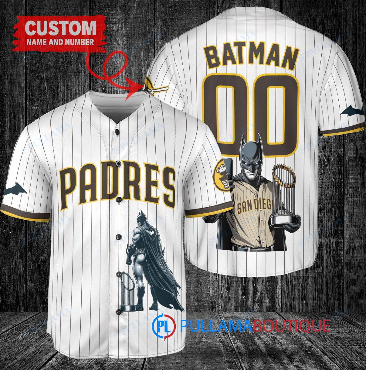 San Diego Padres x DC Comics Batman The Dark Knight with Trophy Custom Baseball Jersey White