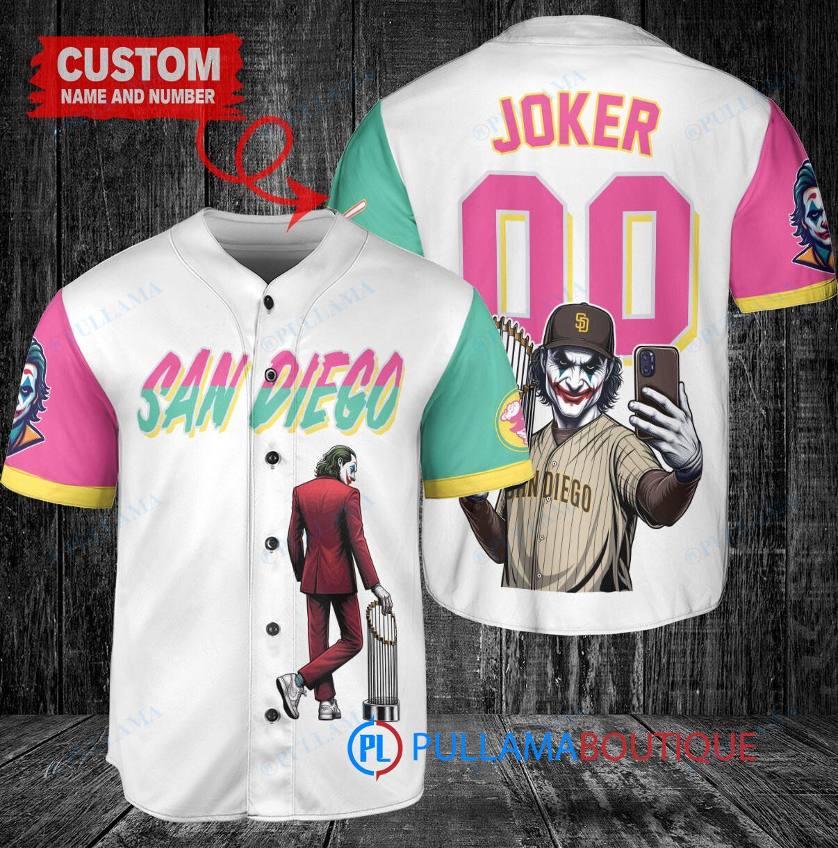 San Diego Padres x Joker DC Comics with Trophy Custom Baseball Jersey White City Connect