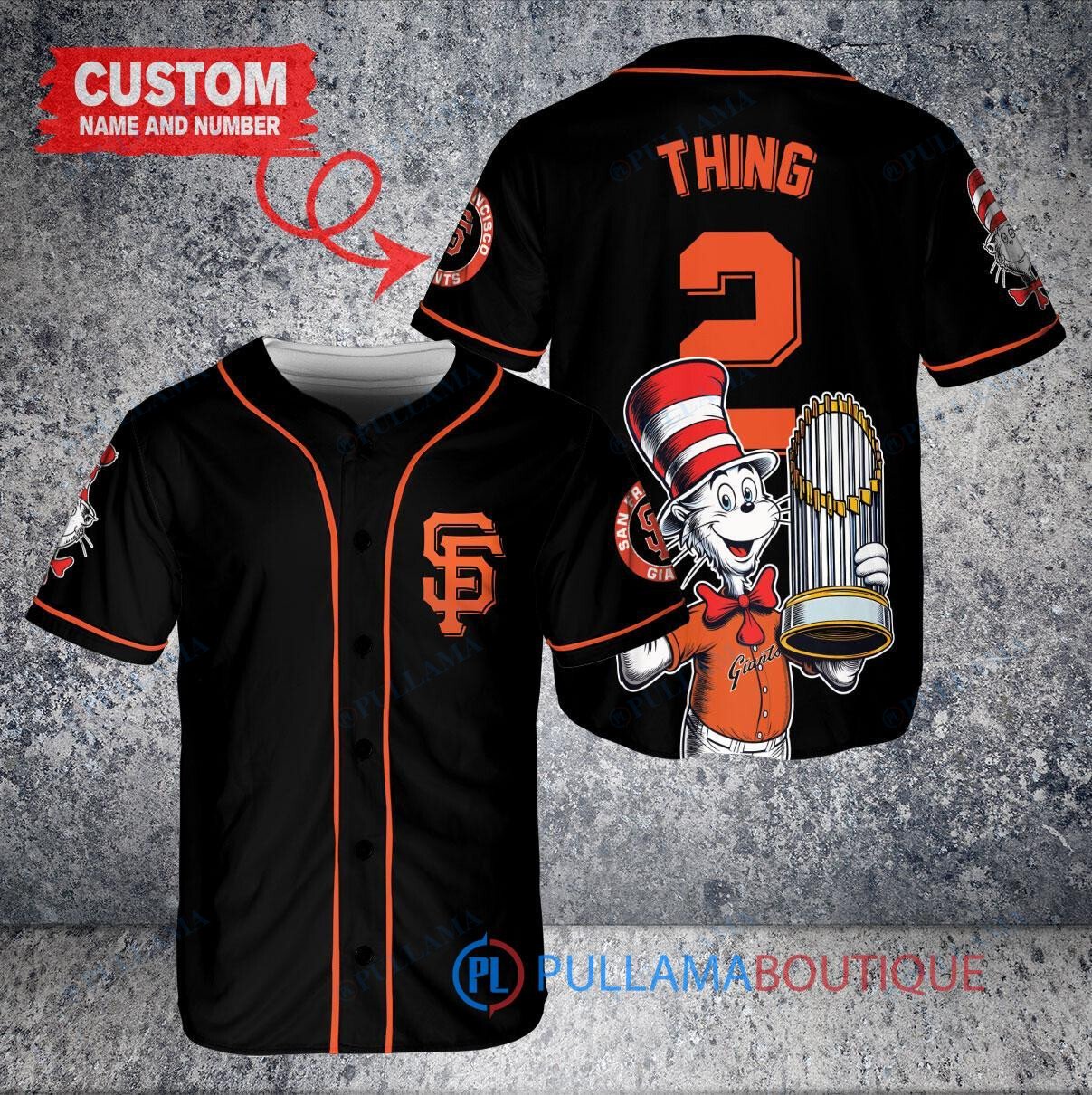 San Francisco Giants x Dr Seuss with World Series Trophy Custom Baseball Jersey Black