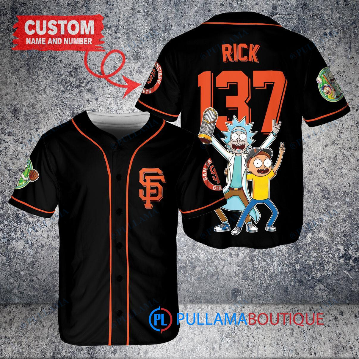 San Francisco Giants x Rick and Morty with Trophy Custom Baseball Jersey Black