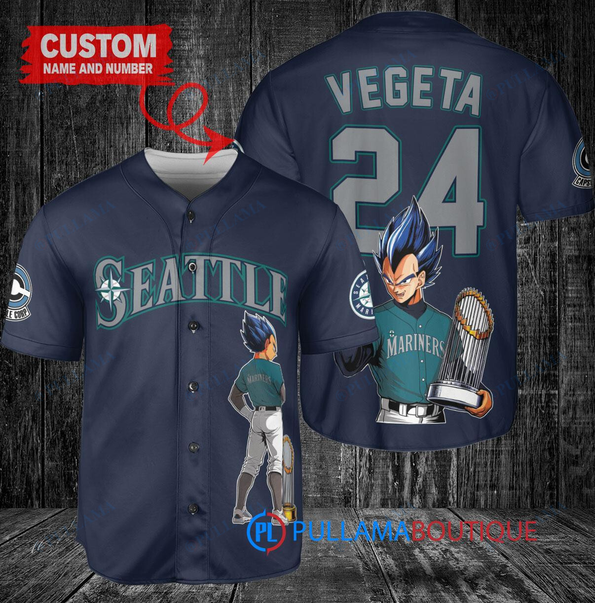 Seattle Mariners x Vegeta Super Saiyan Dragon Ball Z with Trophy Custom Baseball Jersey Royal