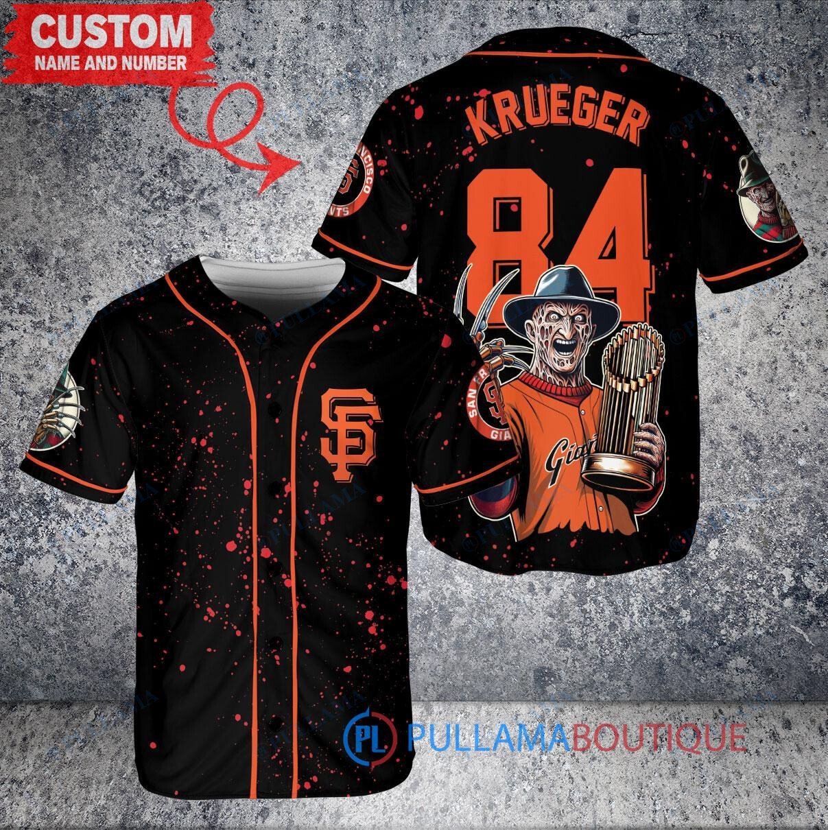 SF Giants Freddy Krueger Halloween World Series Trophy Baseball Jersey Black