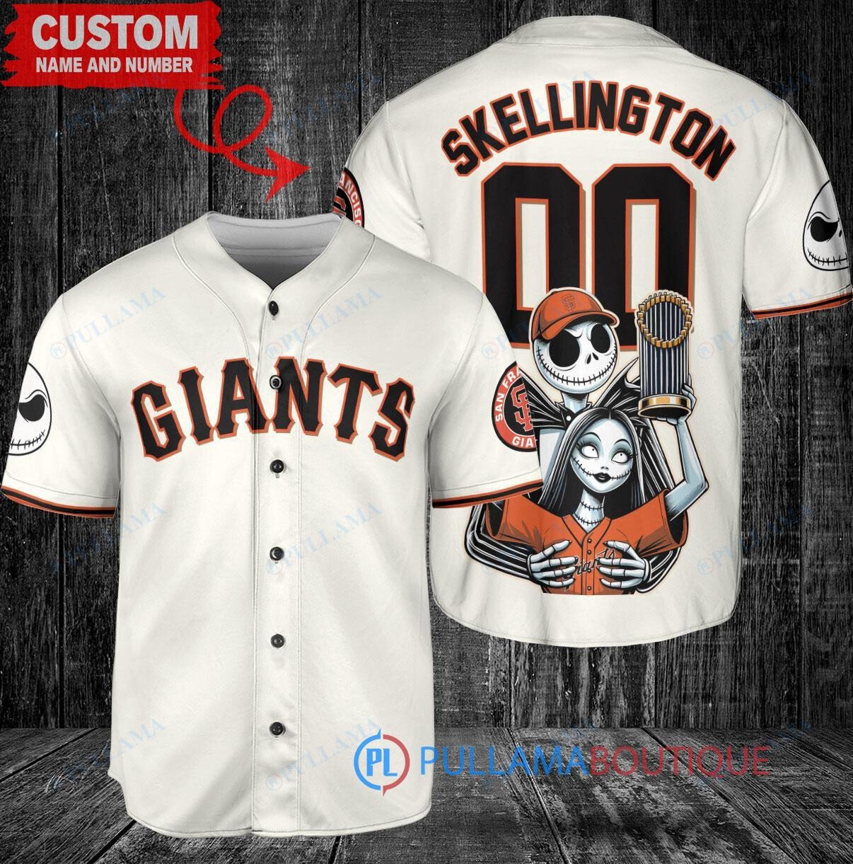 SF Giants x Jack Skellington Sally World Series Trophy Baseball Jersey Cream