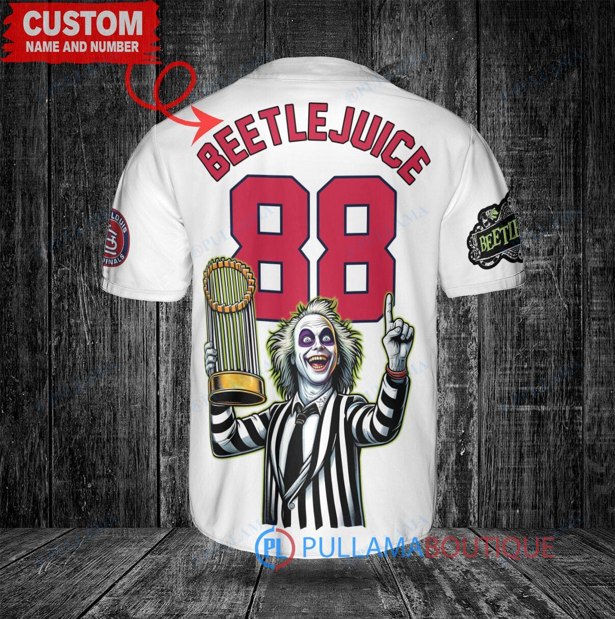 St. Louis Cardinals Beetlejuice Halloween World Series Trophy Baseball Jersey White