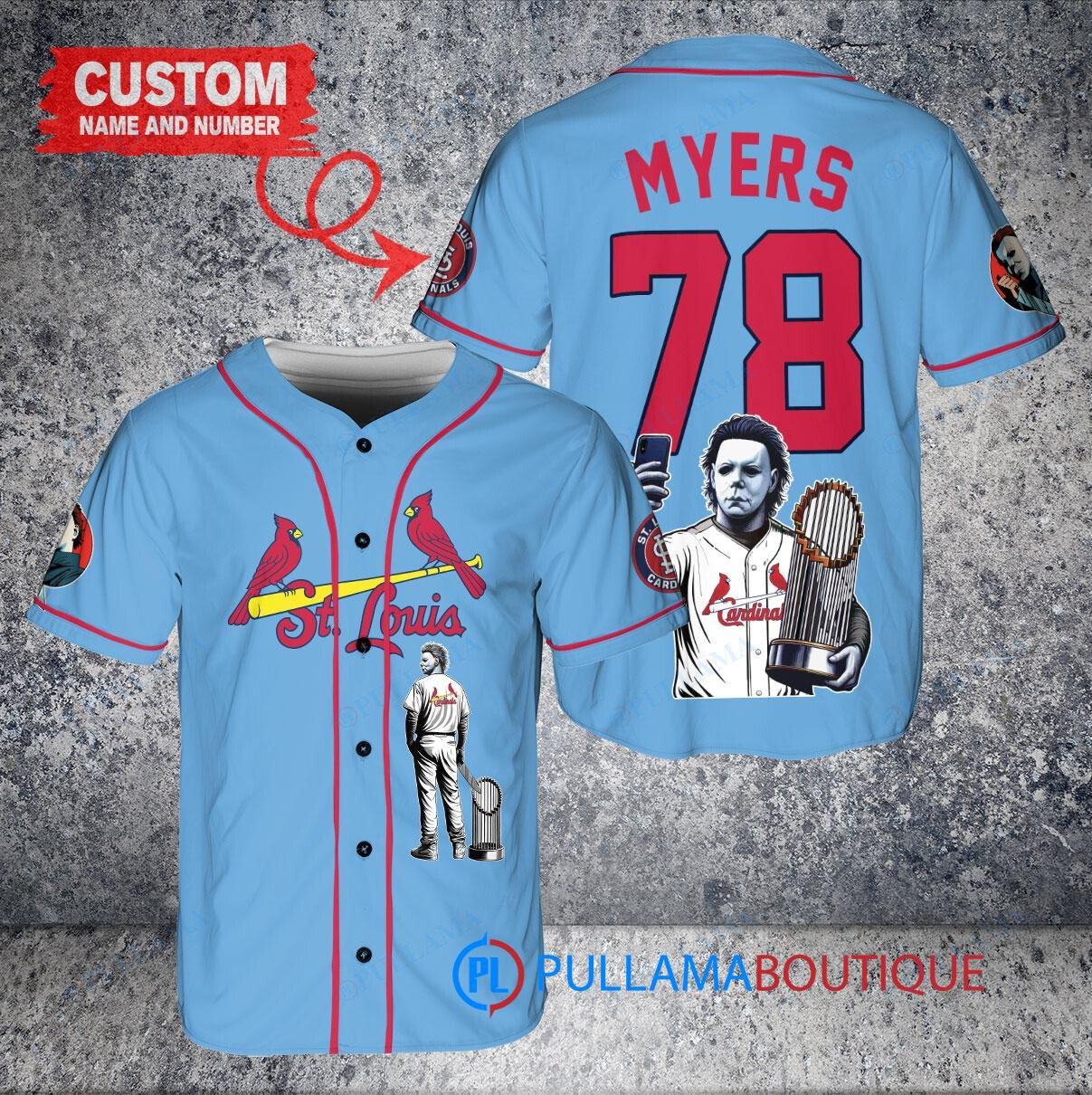 St. Louis Cardinals Halloween Michael Myers Baseball Jersey - Light Blue