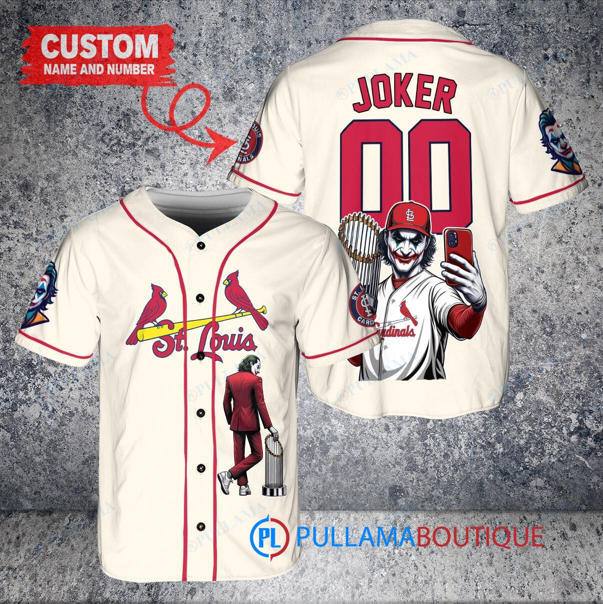 St. Louis Cardinals x Joker DC Comics with Trophy Custom Baseball Jersey Cream